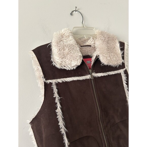 Vintage Y2K Faded Glory Faux Shearling Suede Zip Vest Sherpa Lined Size Medium - Picture 4 of 8